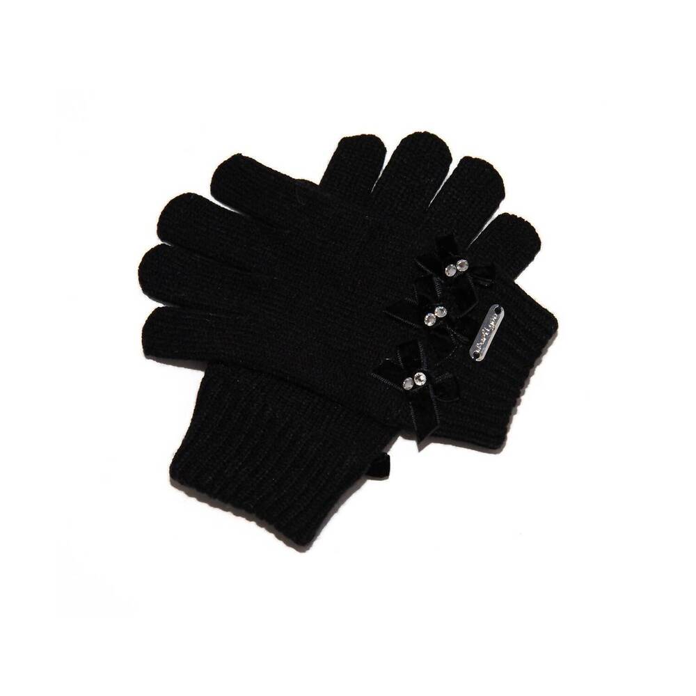 NEW BARI LYNN kid's velour bows winter gloves in black